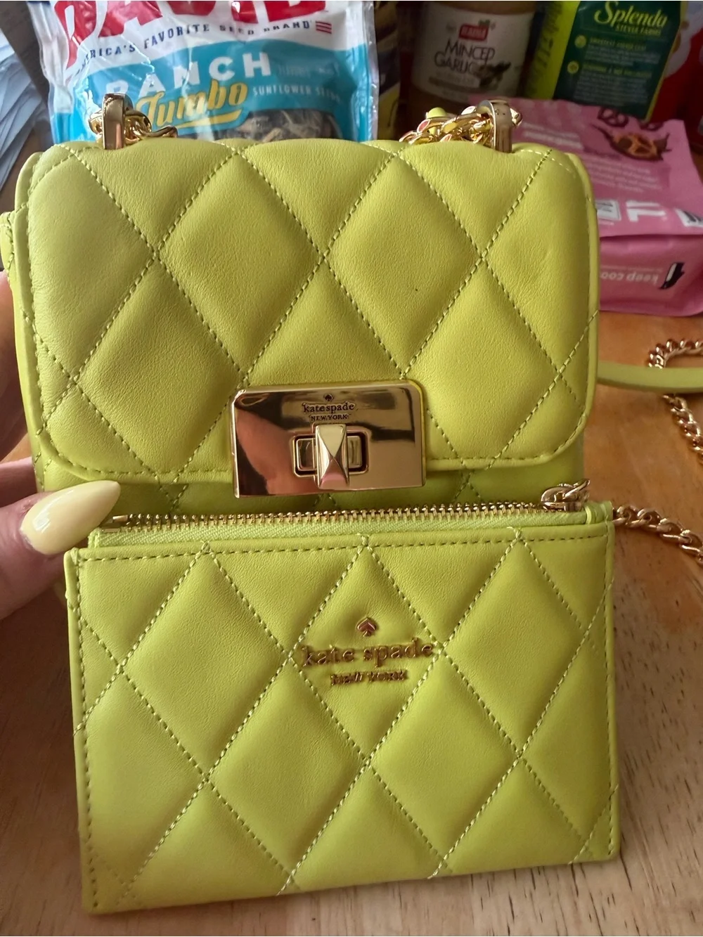 Kate Spade Quilted Crossbody Wallet in lime green